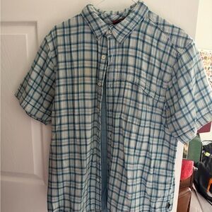 The North Face Men's Blue and White Plaid Button Down Shirt